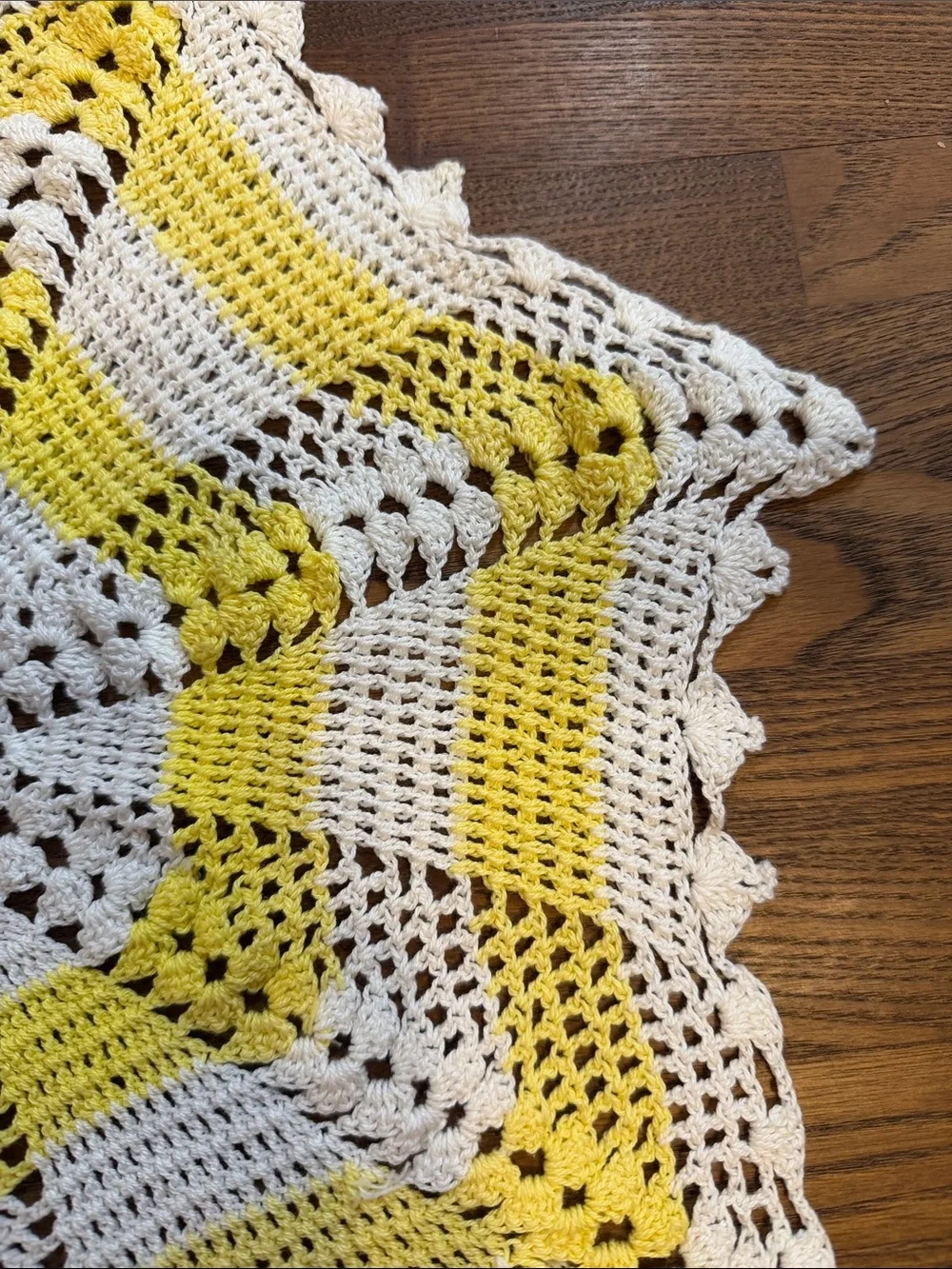 Source Unknown Yellow and White Crochet Star Doily